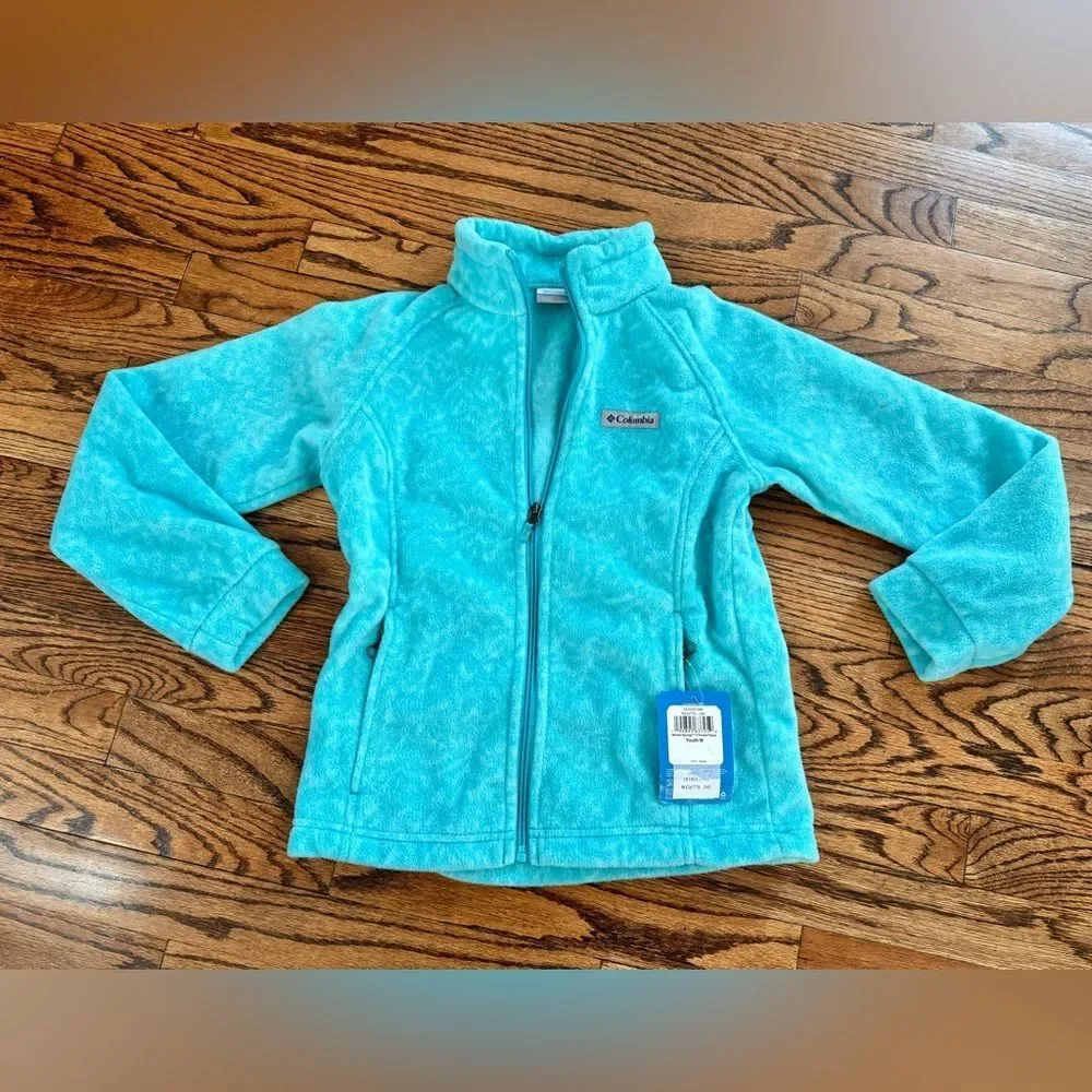 NWT New COLUMBIA Benton Springs II Printed Fleece Jacket Aqua Blue Print M 10 12